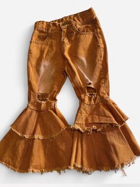 Kids Girls Ruffle Flare Jeans in Rust